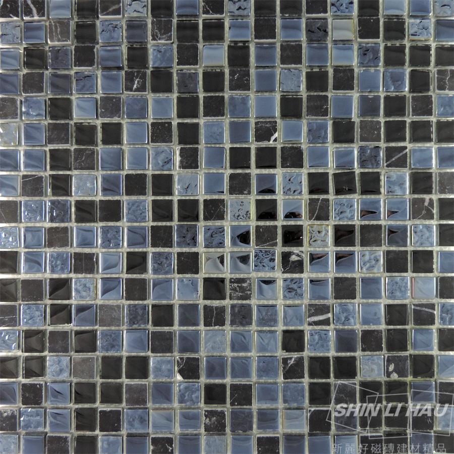 玻璃馬賽克-水石混拼[廚房、衛浴空間、主題牆適用] - 黑色(單顆尺寸:1.5x1.5x0.8CM)
