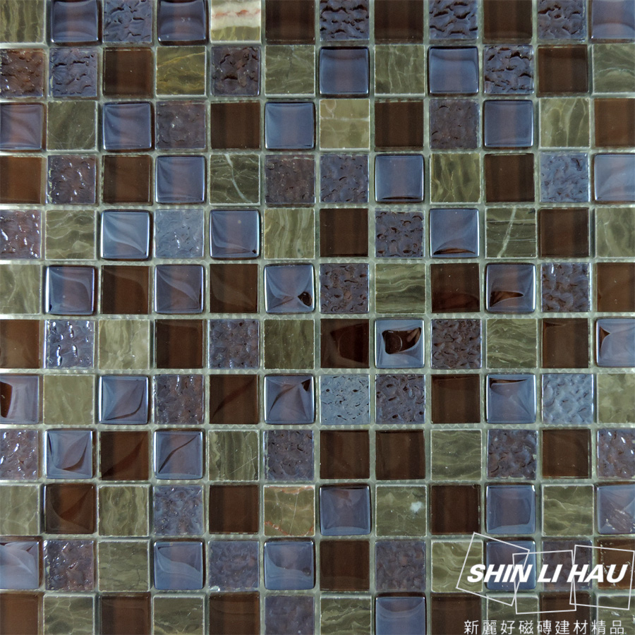 玻璃馬賽克-水石混拼[廚房、衛浴空間、主題牆適用] - 咖啡色(單顆尺寸:2.3x2.3x0.8CM)