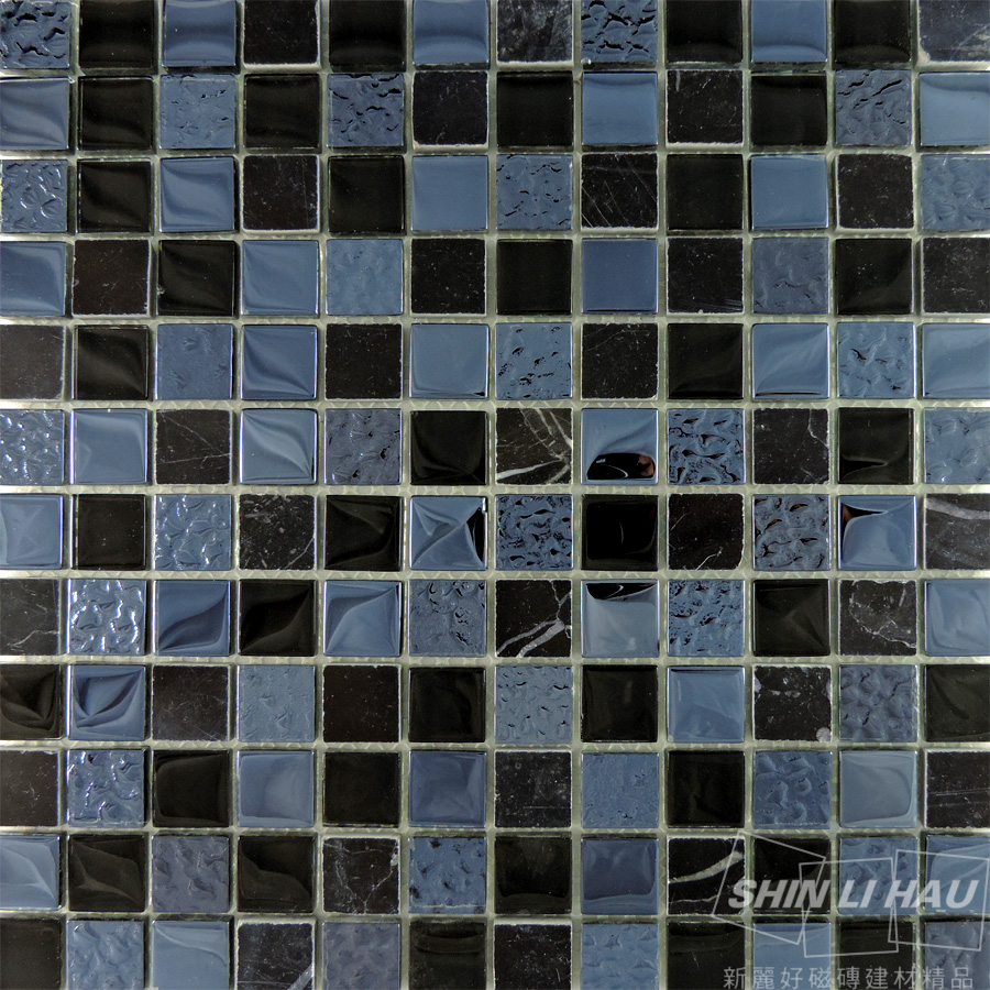 玻璃馬賽克-水石混拼[廚房、衛浴空間、主題牆適用] - 黑色(單顆尺寸:2.3x2.3x0.8CM)
