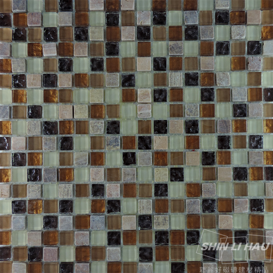 玻璃馬賽克-水石混拼[廚房、衛浴空間、主題牆適用] - 咖啡金色(單顆尺寸:1.5x1.5x0.8CM)