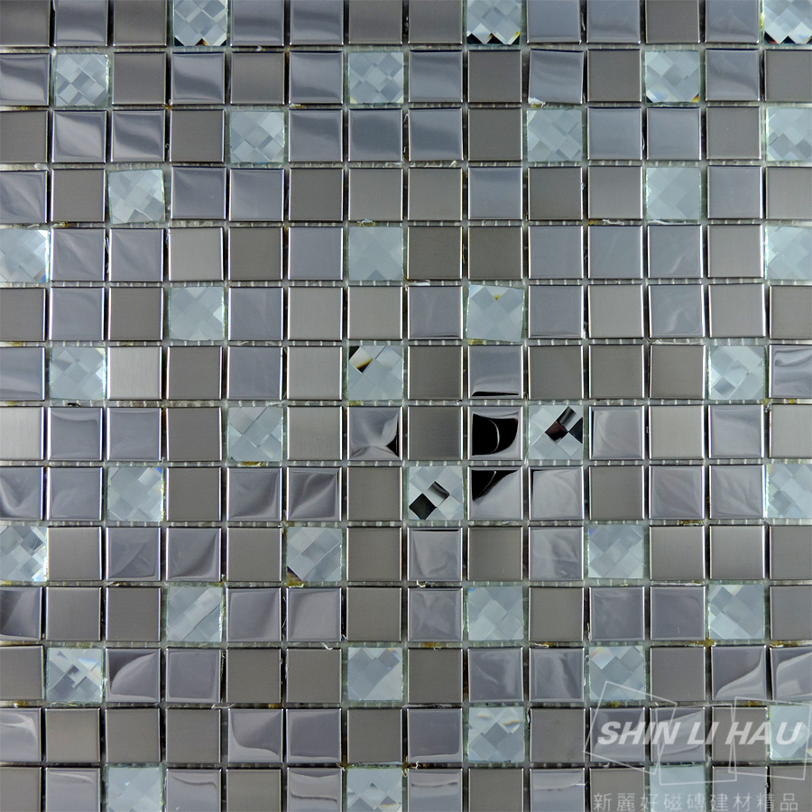馬賽克磚-不銹鋼金屬鑽面混拼馬賽克[廚房、衛浴空間、主題牆適用] - 白金鑽面(單顆尺寸:2x2x0.4CM) 