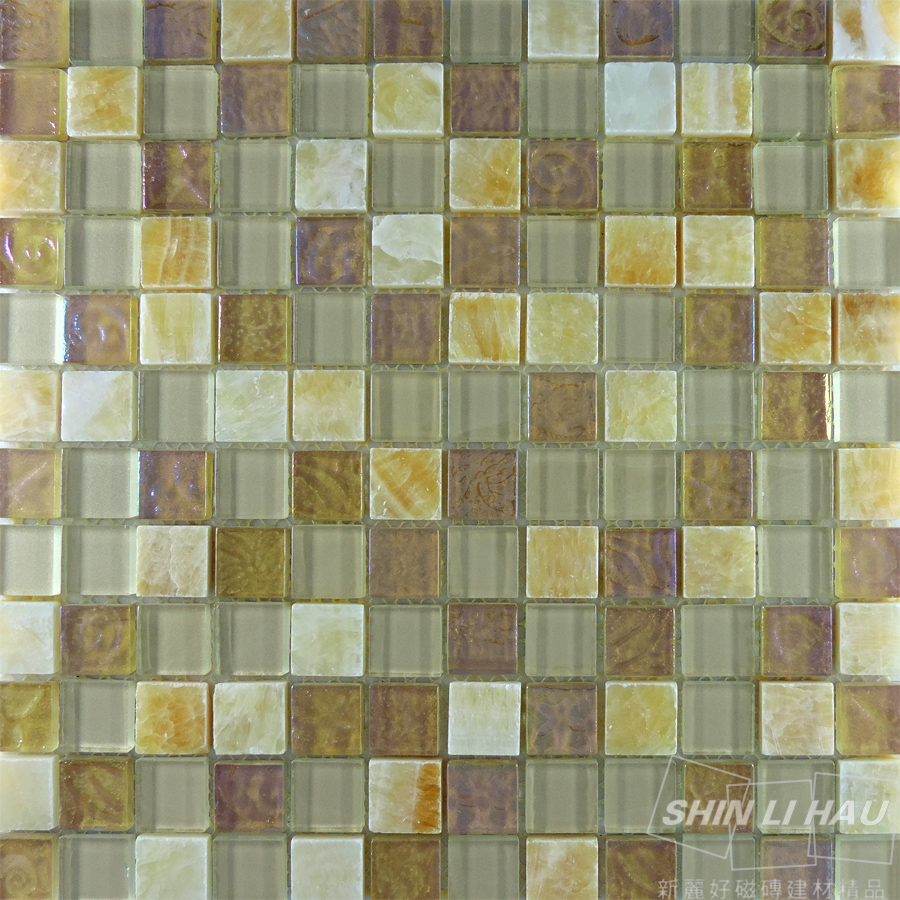 玻璃浮雕馬賽克立體華麗-卡布里[廚房、衛浴空間、主題牆適用] - 米色(單顆尺寸:2.3x2.3x0.8CM)