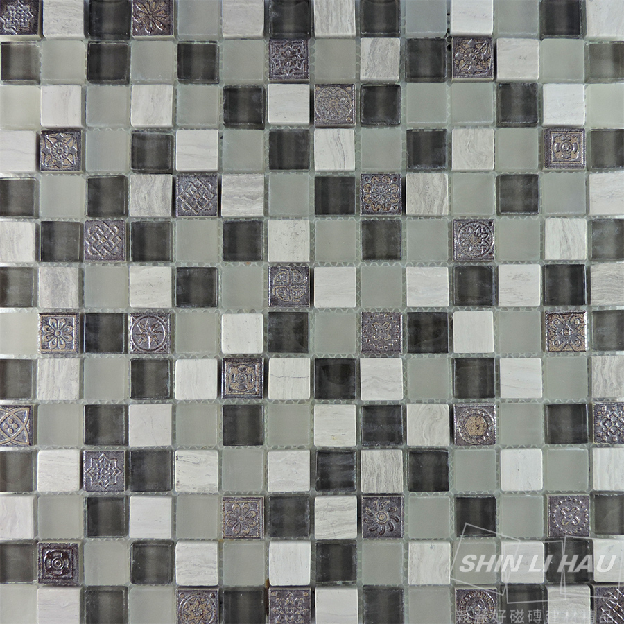 玻璃馬賽克-浮雕 [廚房、衛浴空間適用] - 黑白色(單顆尺寸:2x2x0.8CM)