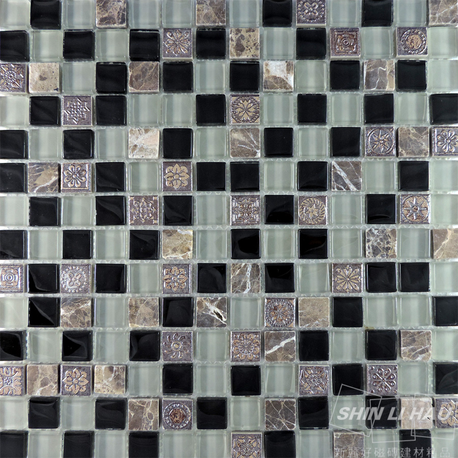 玻璃馬賽克-浮雕 [廚房、衛浴空間適用] - 黑色(單顆尺寸:2x2x0.8CM)