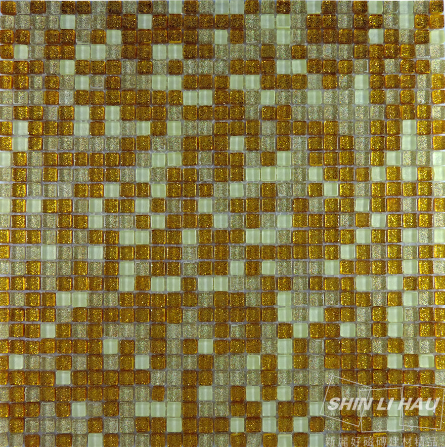 玻璃馬賽克-金銀 - 深金色(單顆尺寸:1x1x0.4CM)