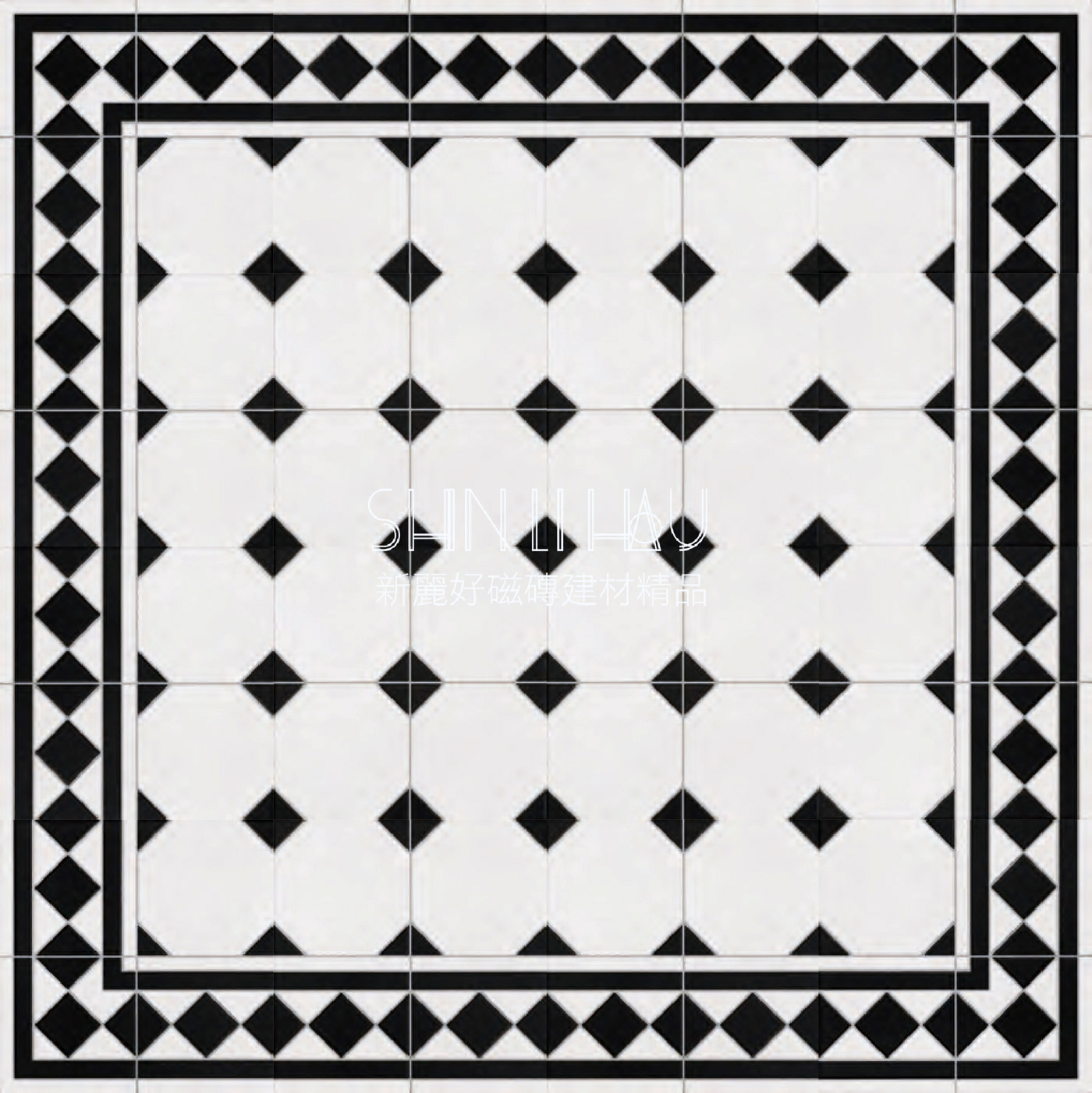 地板磁磚-黑白棋盤格馬賽克組花磚 - 素花
