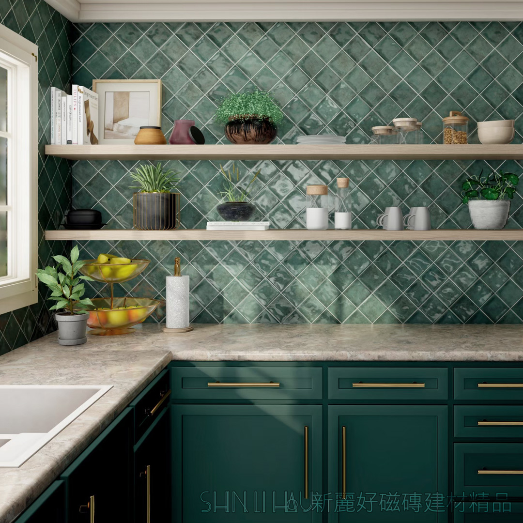 廚房磁磚推薦-潤舍窯變復古壁磚 - 藍綠