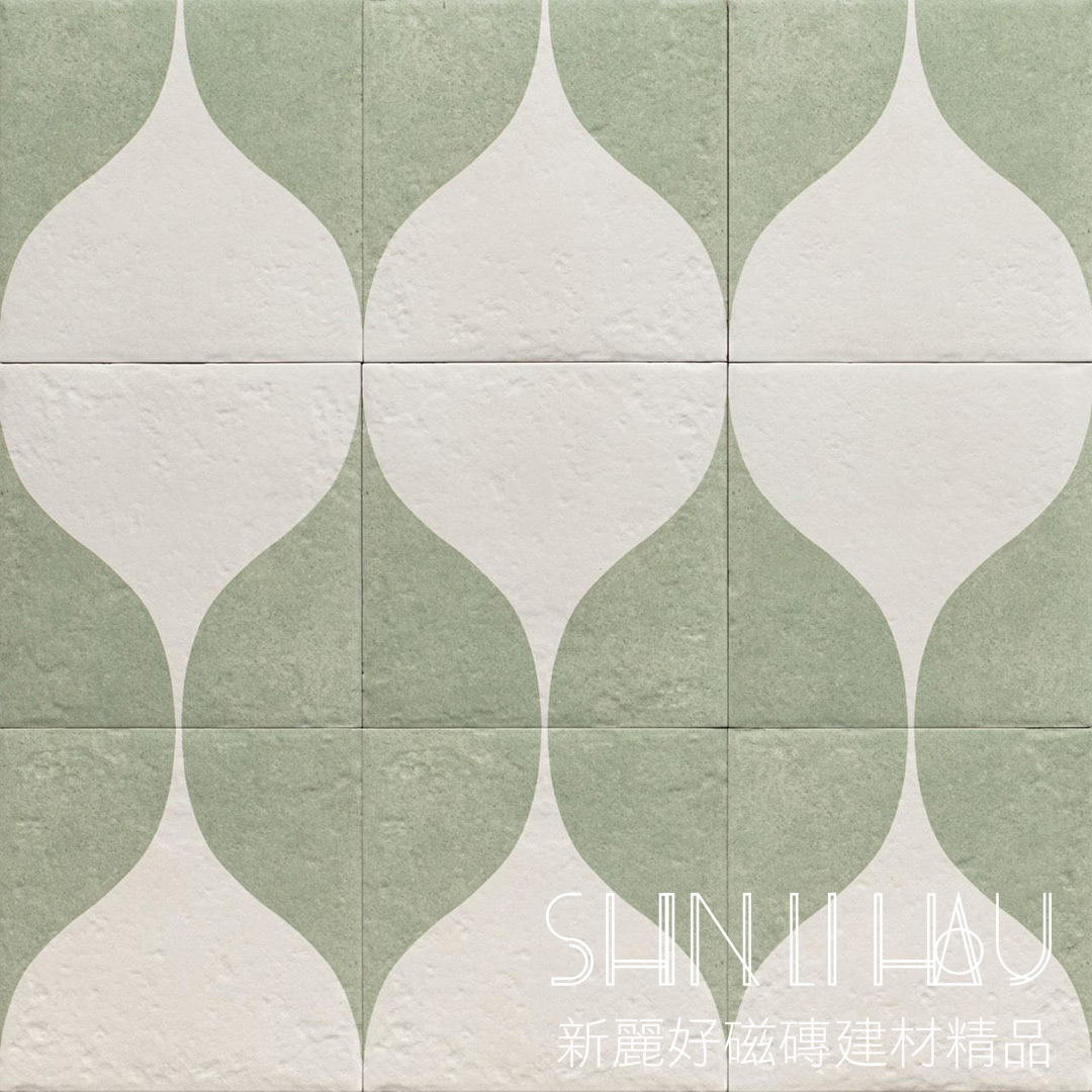 楔翠綠園 Green Garden｜20×20 歐洲進口拼花磁磚｜綠色幾何設計｜牆地兩用 - 綠園F2